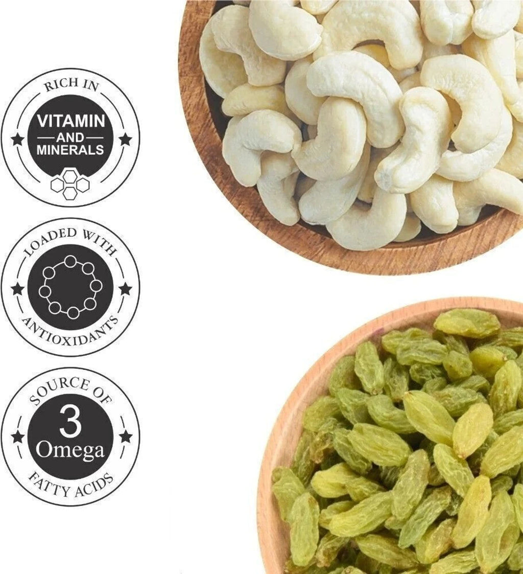 NutriRoots Premium Raw Cashews & Raisins Combo | Fresh & Natural Dry Fruits